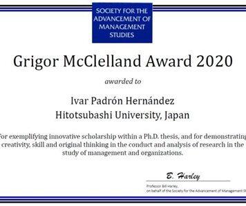 Ivar Padrón-Hernández received the Grigor McClelland Doctoral Dissertation Award 2020